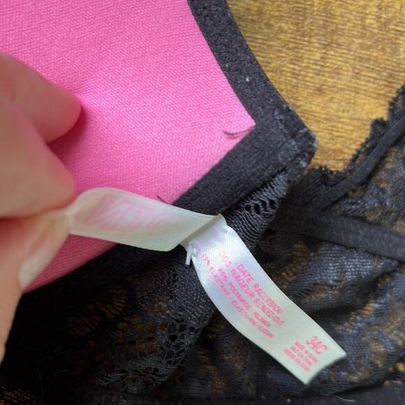 PINK Black Floral Lacey Push Up Date Racerback Bra - Picture 9 of 9